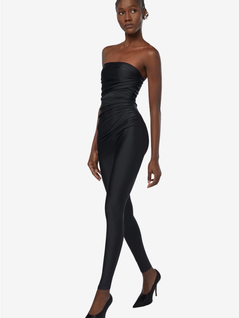 Strapless Black Ruched Jumpsuit